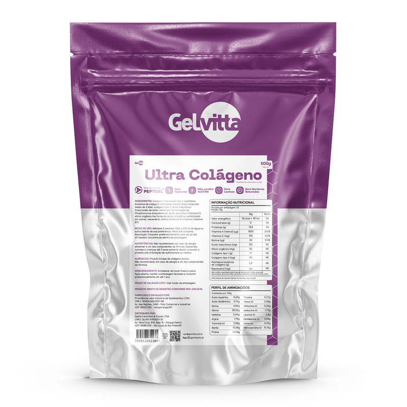 ULTRA COLÁGENO COM ÁCIDO HIALURÔNICO + SILÍCIO ORGÂNICO + RESVERATROL + PEPTÍDEOS BIOATIVOS COM A TECNOLOGIA PEPTGEL®