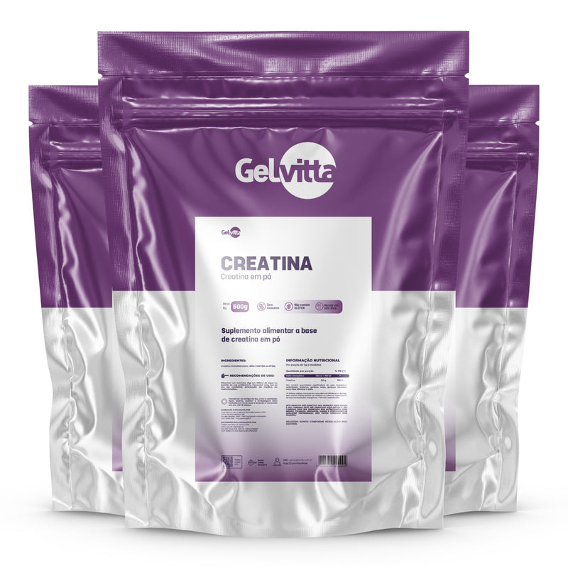 KIT 3X CREATINA MONOHIDRATADA EM PÓ PURA IMPORTADA 500G