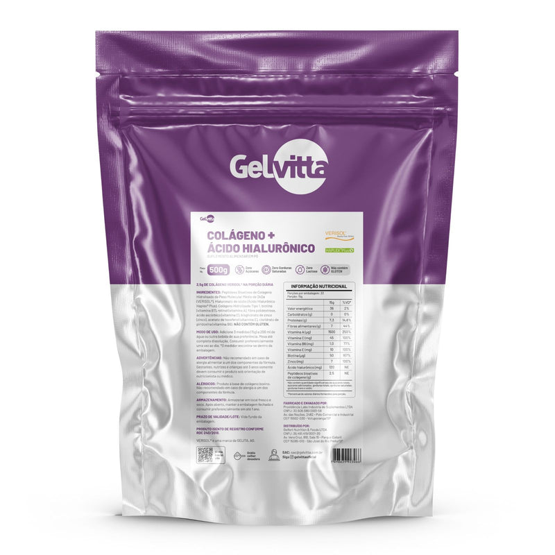COLÁGENO VERISOL® COM ÁCIDO HIALURÔNICO HAPLEX® PLUS, BIOTINA E VITAMINA C 500G