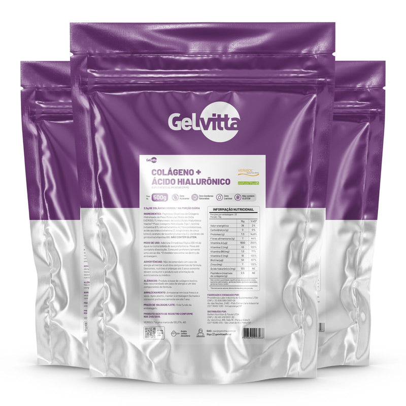 COLÁGENO VERISOL® COM ÁCIDO HIALURÔNICO HAPLEX® PLUS, BIOTINA E VITAMINA C 500G