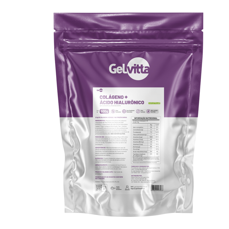 COLÁGENO COM ÁCIDO HIALURÔNICO HAPLEX PLUS® , BIOTINA,VITAMINA C E RETINOL 500G
