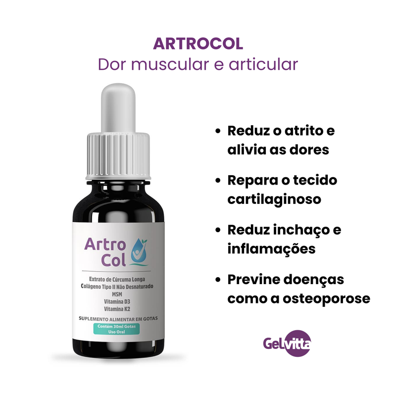 KIT 6X ARTROCOL - COLÁGENO TIPO 2 E CÚRCUMA - DOR MUSCULAR E ARTICULAR + BRINDE SLEEP VIT