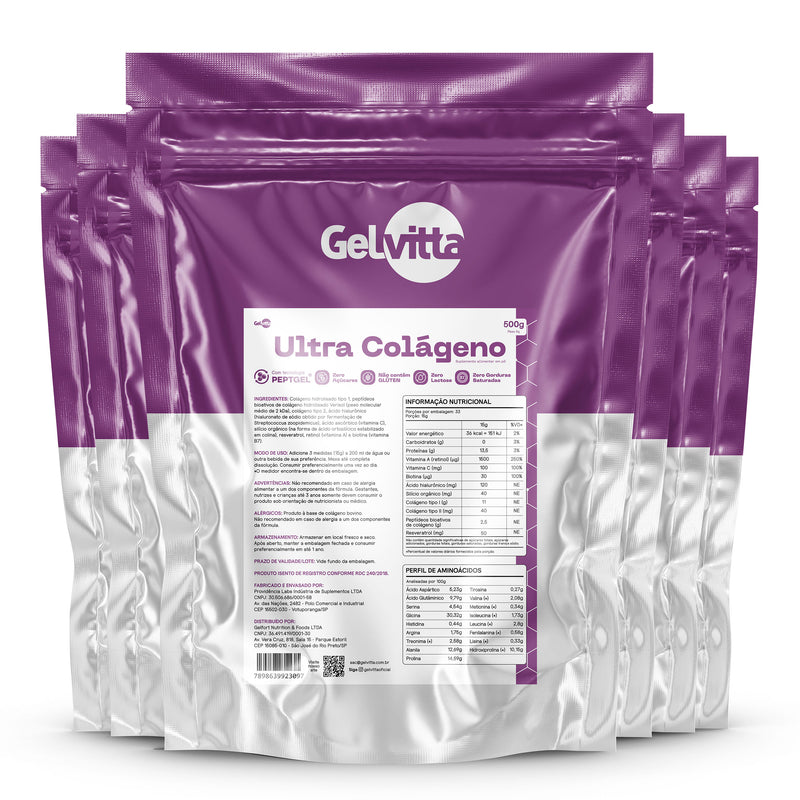 ULTRA COLÁGENO COM ÁCIDO HIALURÔNICO + SILÍCIO ORGÂNICO + RESVERATROL + PEPTÍDEOS BIOATIVOS COM A TECNOLOGIA PEPTGEL®