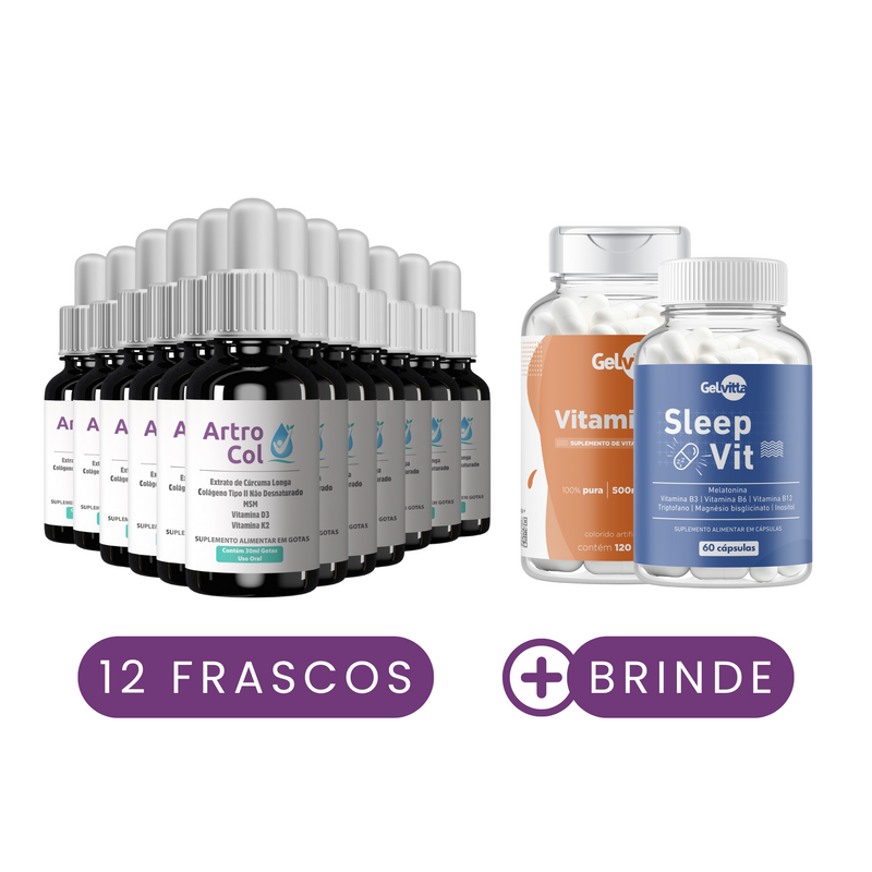 ARTROCOL®  -  COLÁGENO TIPO 2, CÚRCUMA, ÁCIDO HIALURÔNICO, VITAMINA K2, D3, MSM, CONDROITINA - DOR MUSCULAR E ARTICULAR