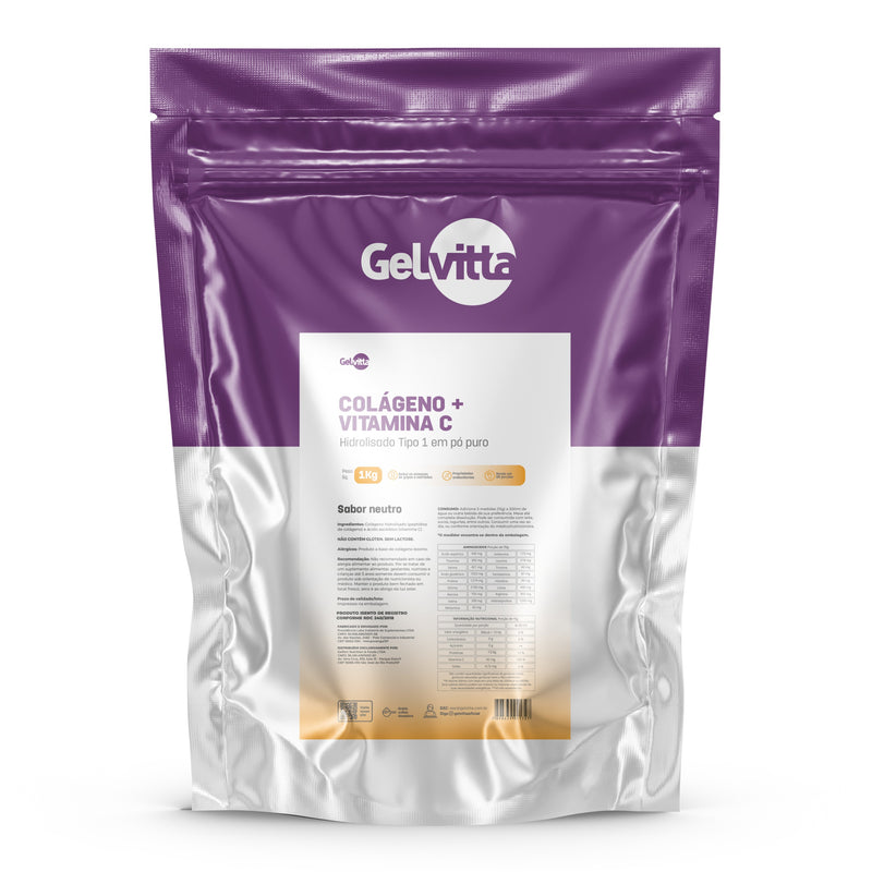 COLÁGENO HIDROLISADO TIPO 1 COM VITAMINA C 1 KG GELVITTA
