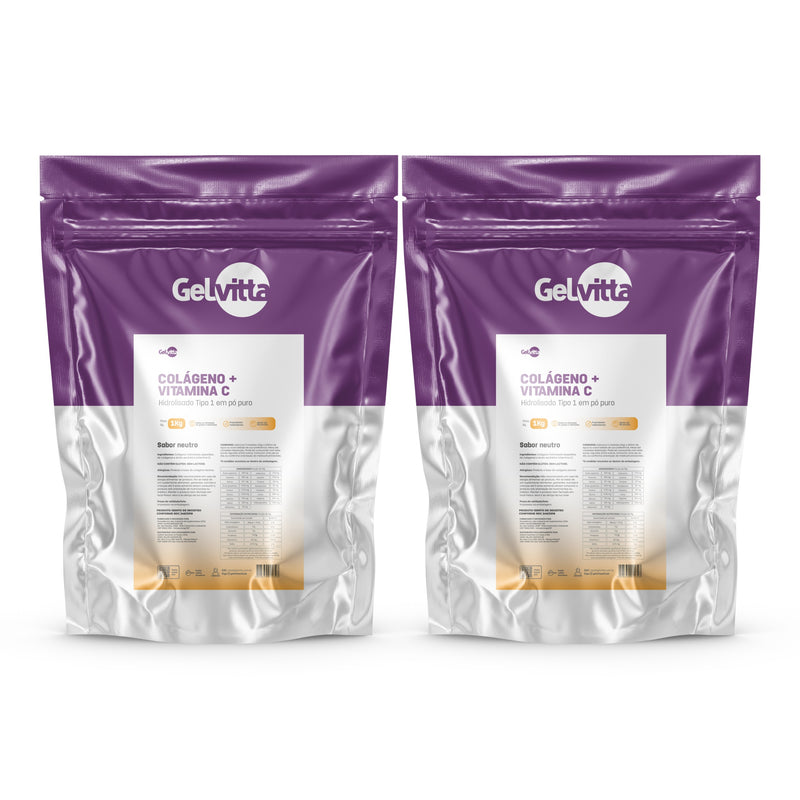 KIT 2X COLÁGENO HIDROLISADO COM VITAMINA C 1 KG